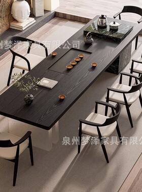 岛一实木大板茶桌椅组合桌高五椅ZEA现代简约端办公室黑色茶台台