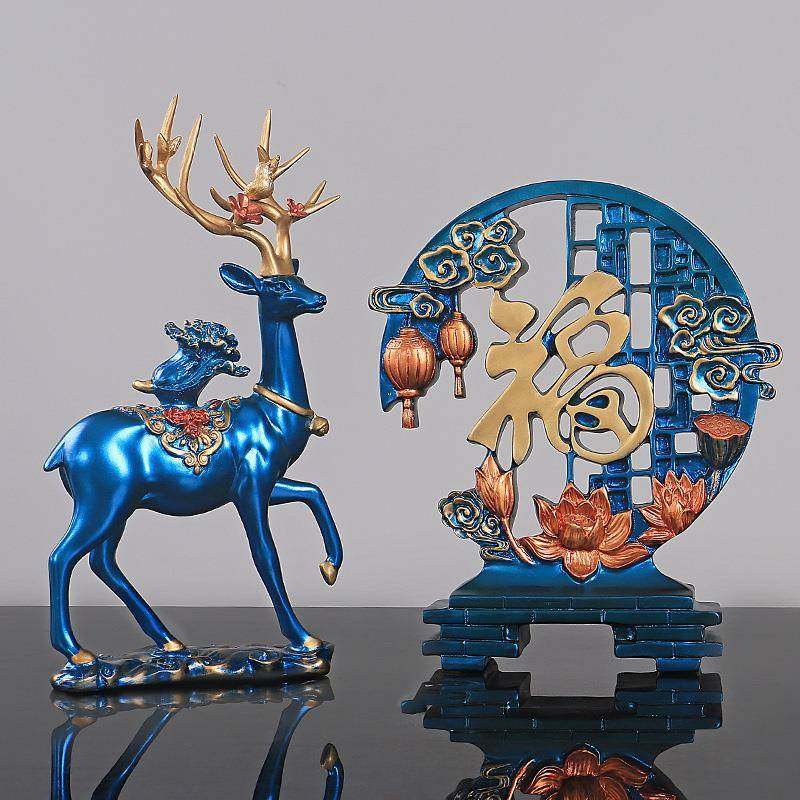礼树脂工福艺品字对鹿三件套摆件家居20221204客厅玄关视电柜装饰