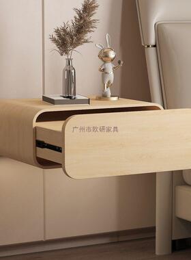 全实木悬浮床柜床头边柜极风网红柜储白色JWY悬物挂轻奢挂墙简床