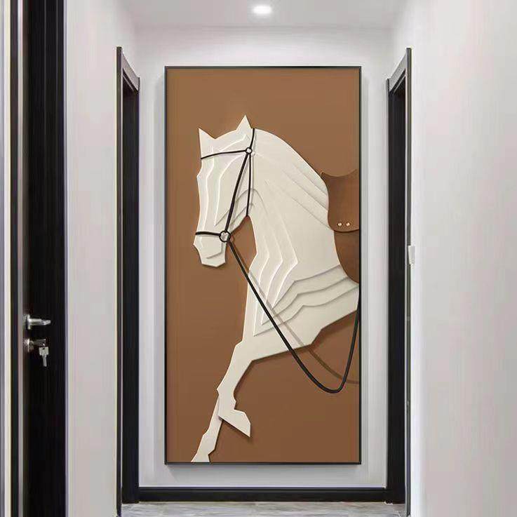 马到成廊功版玄关背景装饰YDL画抽厅象现代过道走骏马入户竖酒店