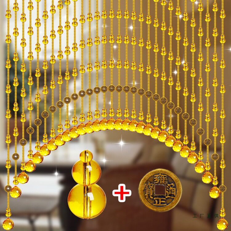 黄色水晶葫芦珠帘免打孔隔断门帘