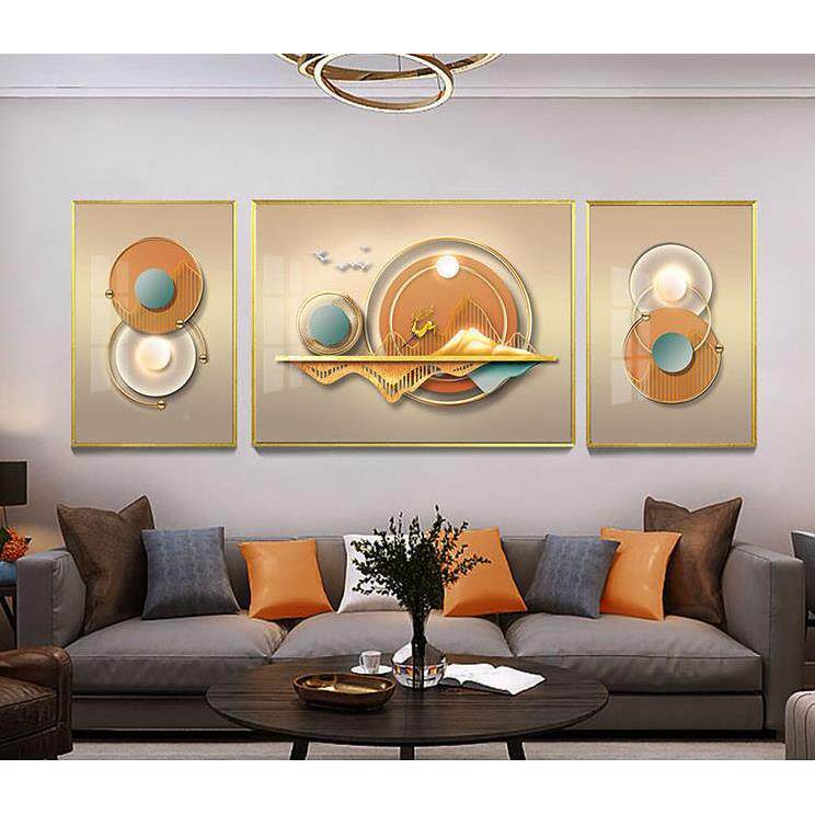 轻新BLT-1354中厅式客沙发壁画挂树画抽象山水风景麋鹿发财三联奢