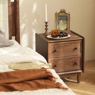 北黑桃木全实木约CTG-5123床头柜双胡抽屉床边柜樱桃木现代美简收