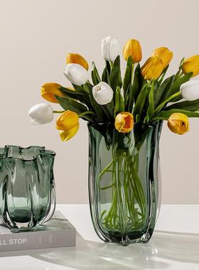 绿色琉璃简花瓶摆奢件现约轻样代板房客厅餐桌插干花1玻璃软装饰