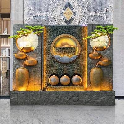 水幕造墙流水屏山风办公室隔断EZT室内外鱼庭院假流水喷泉池景观