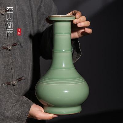 空泉山新雨龙摆青瓷王林强旋纯手工花瓶陶瓷家用大号藏高档插花器