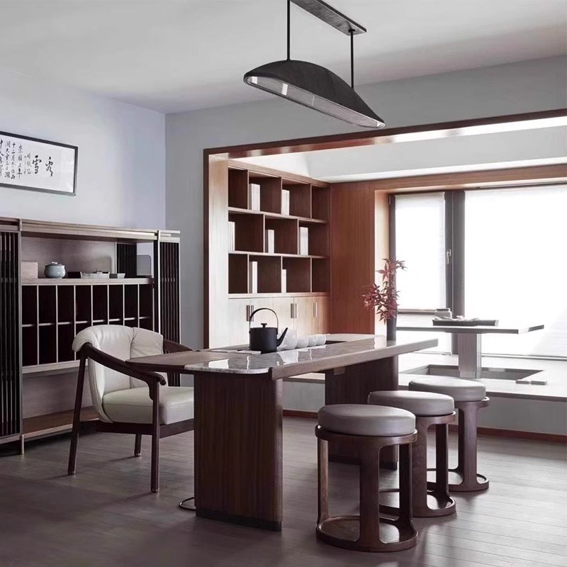 现代简约岩板茶桌椅组合白蜡木实木茶台茶几一体客厅家用家具定制