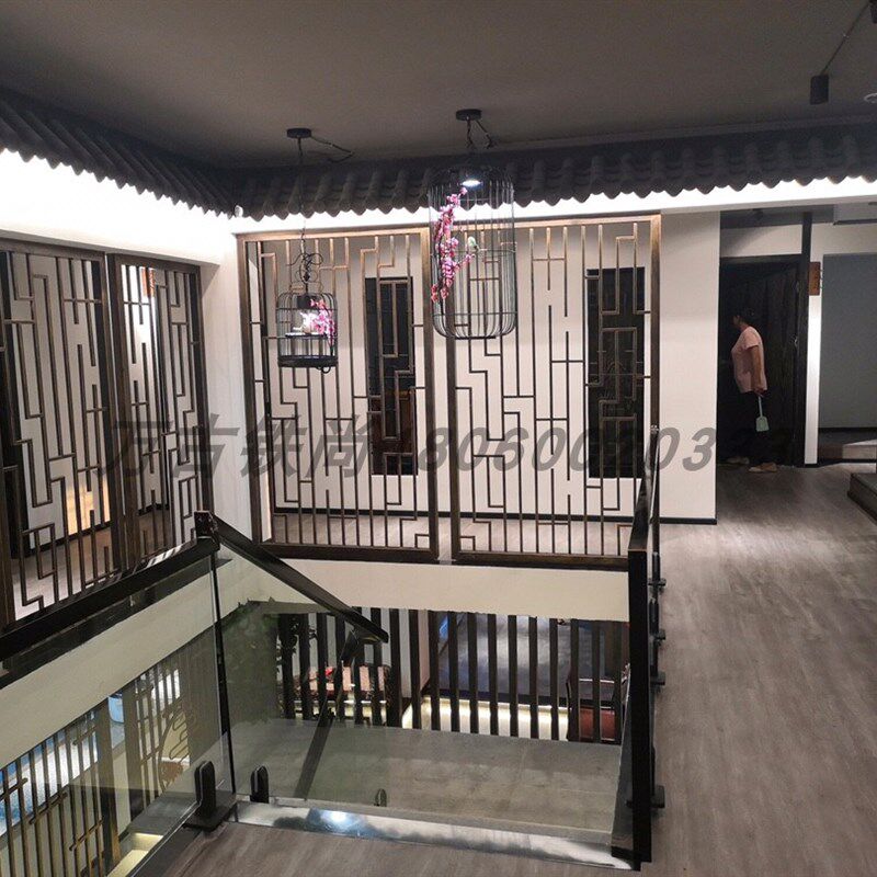 装修设计窗花格栅中式屏风隔断装饰金属镂空玄关酒店会所茶馆定制