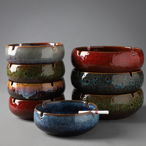 陶瓷烟缸复古中式家用客厅办公室防风烟灰缸大小号烟灰缸创意个性