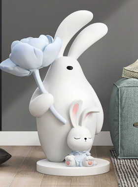 卡通创意莲花兔落地摆件家居饰品客厅电视柜沙发旁小夜灯乔迁礼品