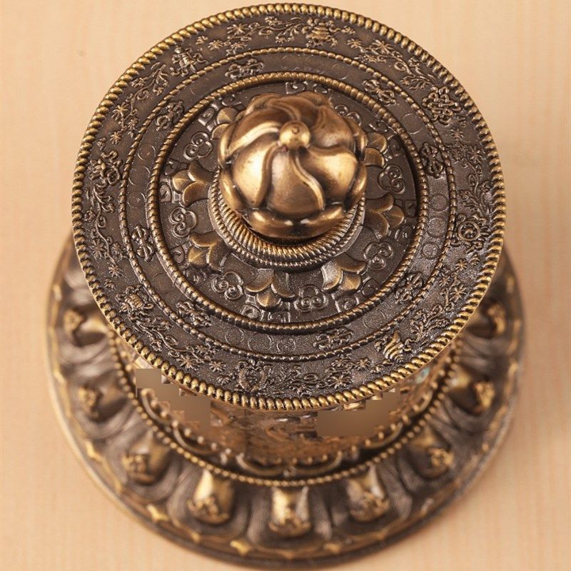 藏式指捻转轮手指尖式捻转筒客厅家用浮雕合金手动转桶办公室摆件