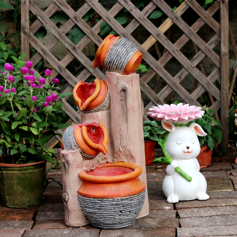 树桩陶罐流水家居庭院阳台鱼缸增氧鱼池水循环装饰造景落地摆件