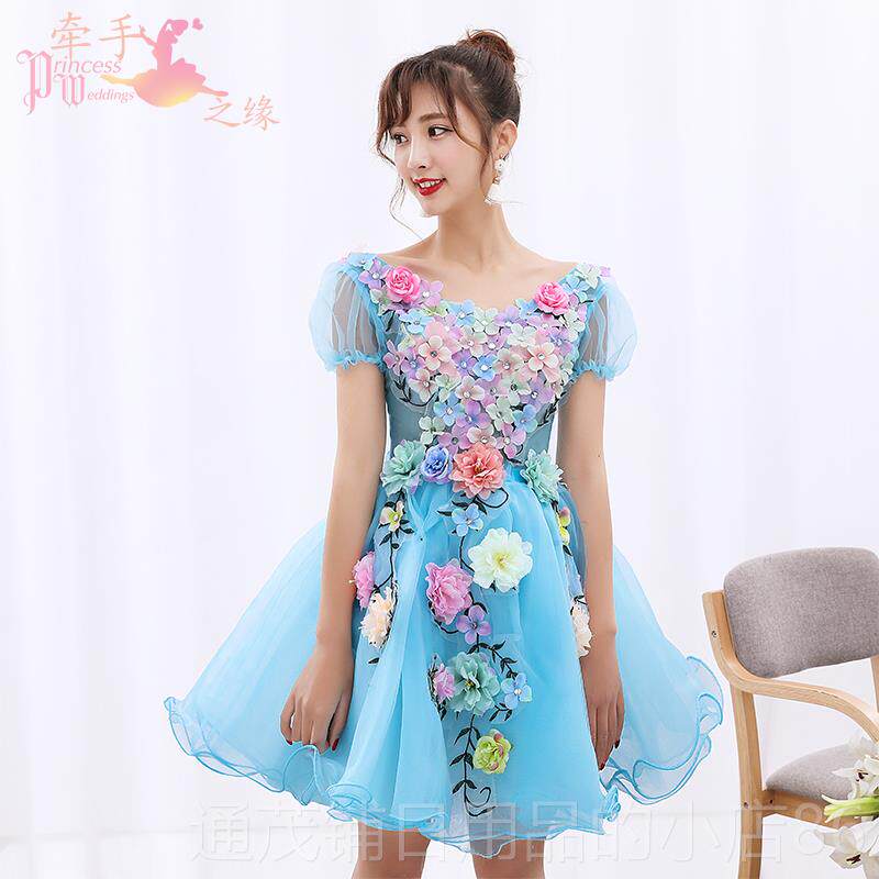 正品花仙子新款小主礼服艺考演出服蓬蓬裙持人礼服瘦宴短会晚礼服