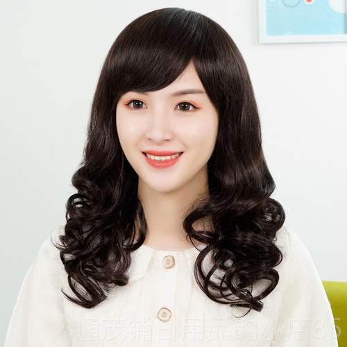 正品假发女发全头长自逼真中老妈妈中长卷发斜年刘海黑色光然头假