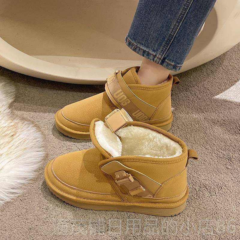 正品m加肥加大码棉鞋女41一43宽胖脚雪地靴冬季胖m短绒靴子44码防