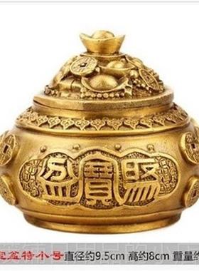 正品黄铜五路财厅神聚宝摆件招开盖空心口小财肚大聚宝盆客桌面盆