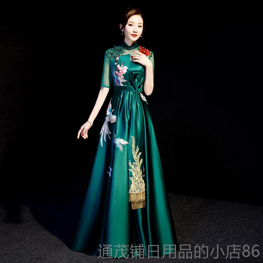 正品苑轩龙晚礼服深色紫团合唱表队演服装主持人绿宴会模特t台秀