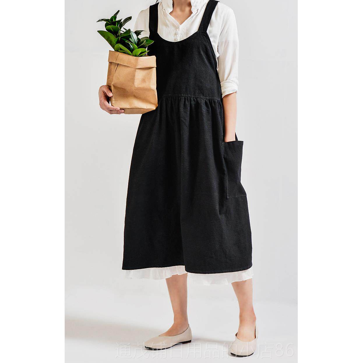 正品棉棉麻文艺覆围裙定制Lgo美甲艺术画高o端纯家庭厨房烹古饪工