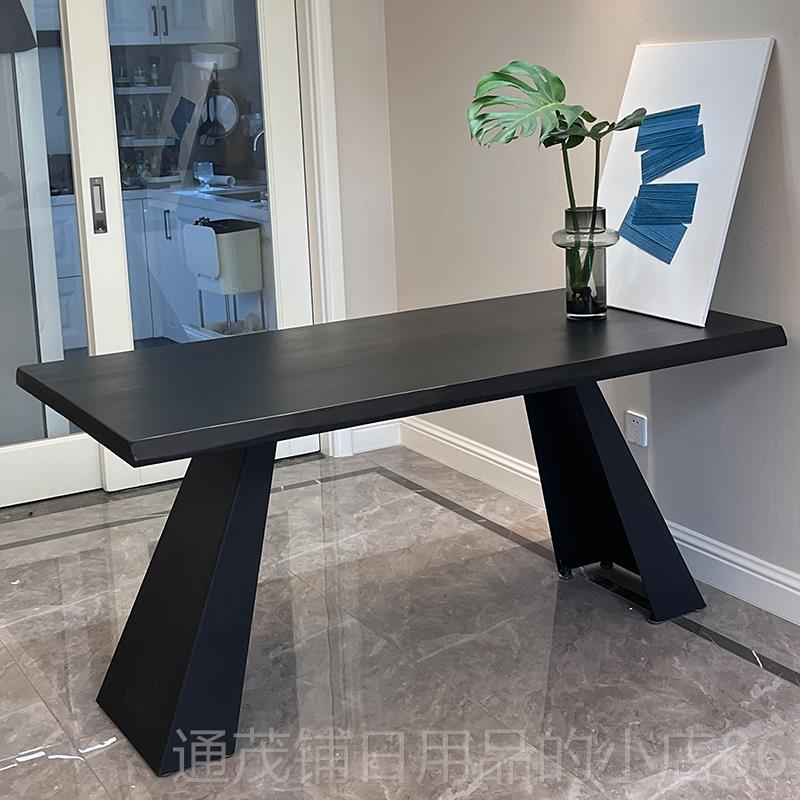 正品小户型实木餐桌家用客北式覆厅古设计师长方形黑欧色桌子美原