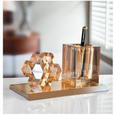 高档高档摆水笔筒组合艺术家居办公装 晶饰饰定商务礼品笔筒摆件制