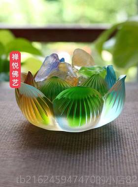 高档禅悦佛艺家灯七佛宝琉璃莲花烛台酥油座彩荷花色灯供奉用品送