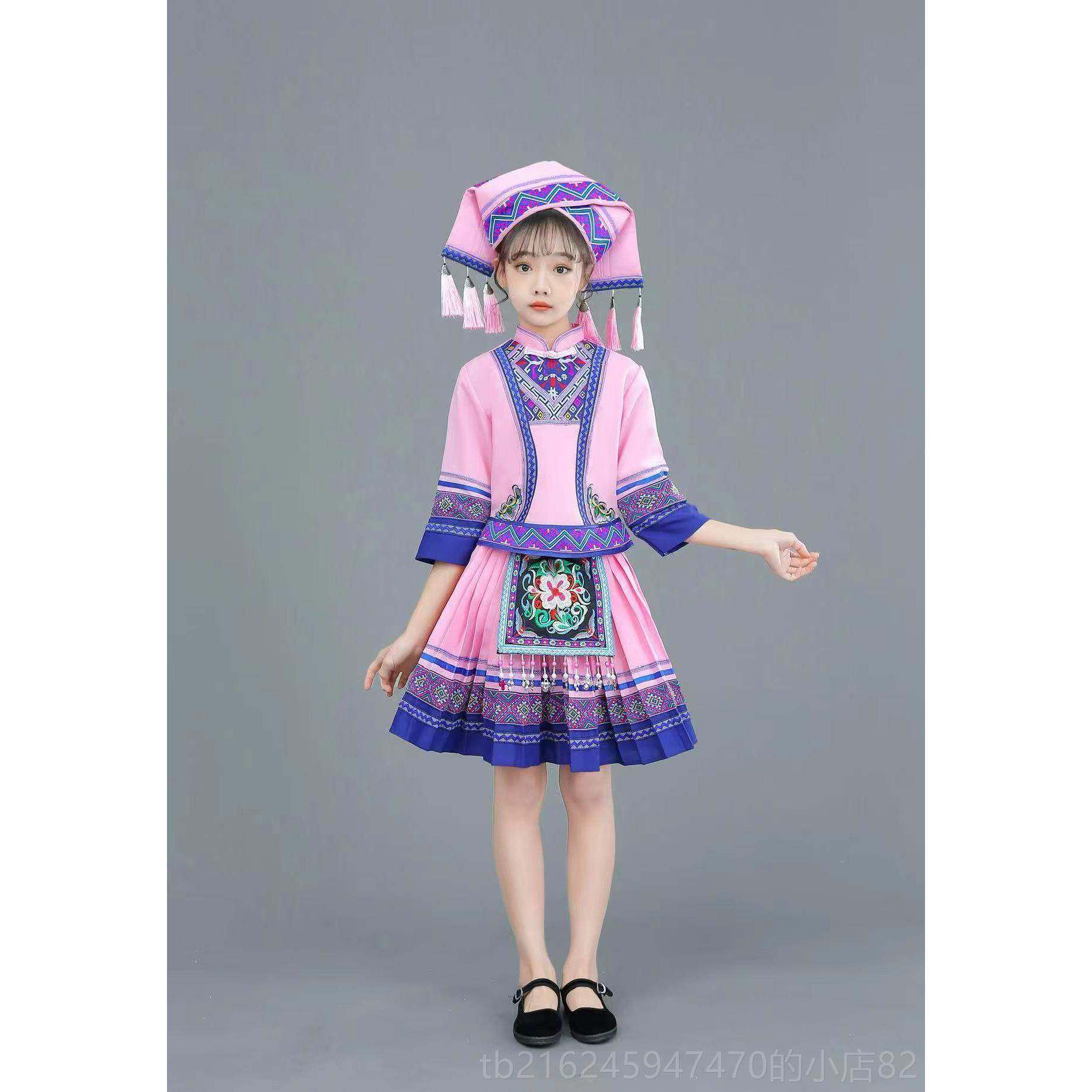 高档儿童广西族服装少壮数民服族男女童服舞蹈服演出苗族表演饰