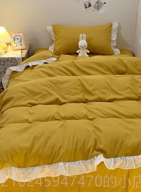 高档nis简 约纯色学宿舍用品床单被套四件套4时尚灰色床笠1.8生米