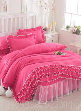 正品套k型公主拉丝蕾丝床床裙式四罩件纯色蕾丝套床罩1被.5/1.84