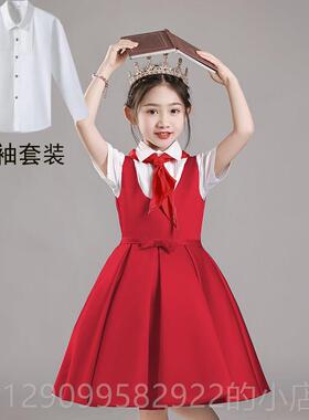 正品儿童红色服爱国国朗主诵演出毕业合照学生团体合唱祖女童持人