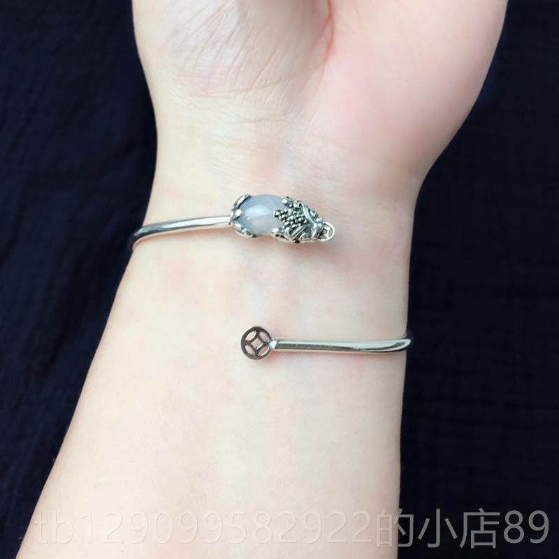 正品S925纯银手镯男女貅款古宝石族风石榴石貔元旦民新年热复卖礼