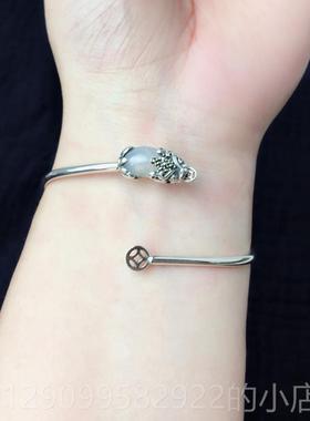 正品S925纯银手镯男女貅款古宝石族风石榴石貔元旦民新年热复卖礼