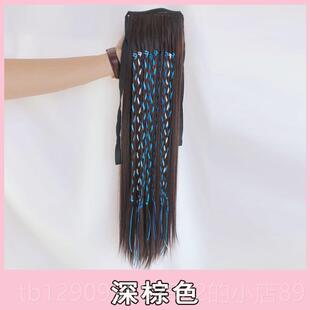 正品假发女长嘻辫哈假马带尾脏子绑式气质高马尾自然隐发形卷直发