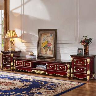 欧式雕大理电视柜古典红檀色实木花大小户型带75567抽屉储物视电