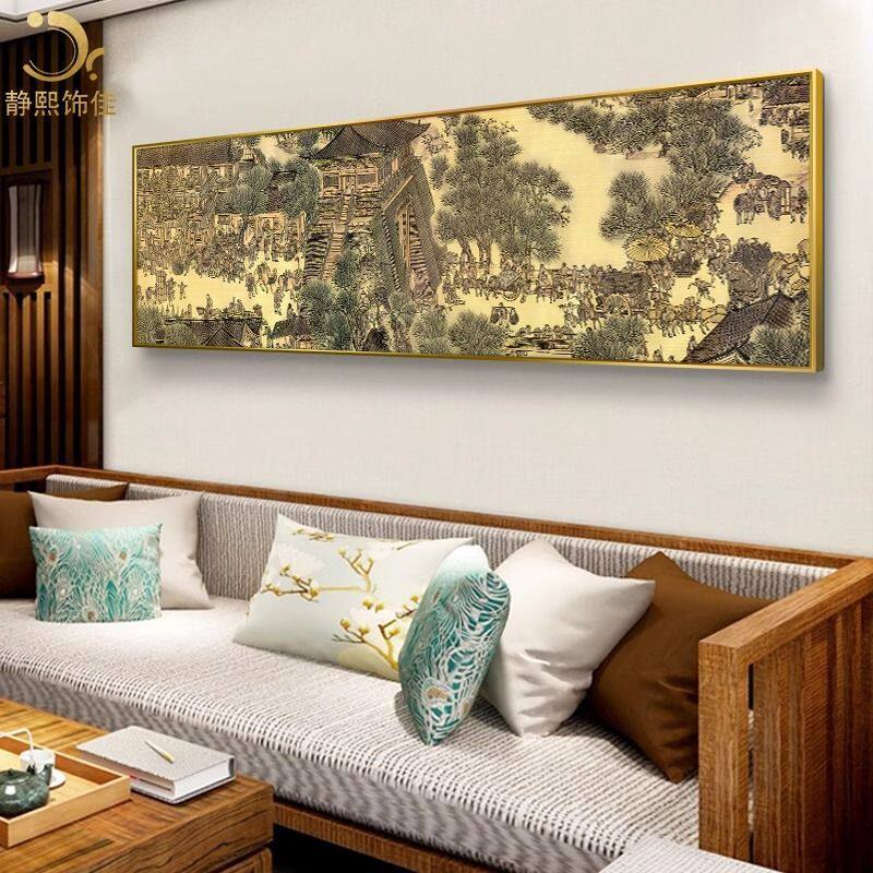新中式清明上河图客厅沙发背景墙装饰壁画中国风名画书房茶室挂画