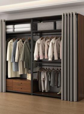 卧UTY室落地挂衣帽架组架装间开放式衣柜艺双层金属框铁架衣帽自