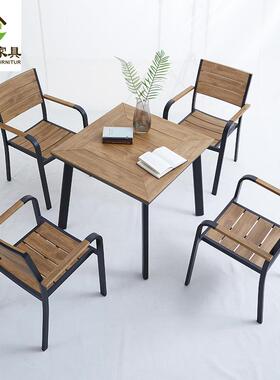 厂家北欧庭院桌木椅简户外休闲家具室ILJ塑外露约天防腐桌椅套装