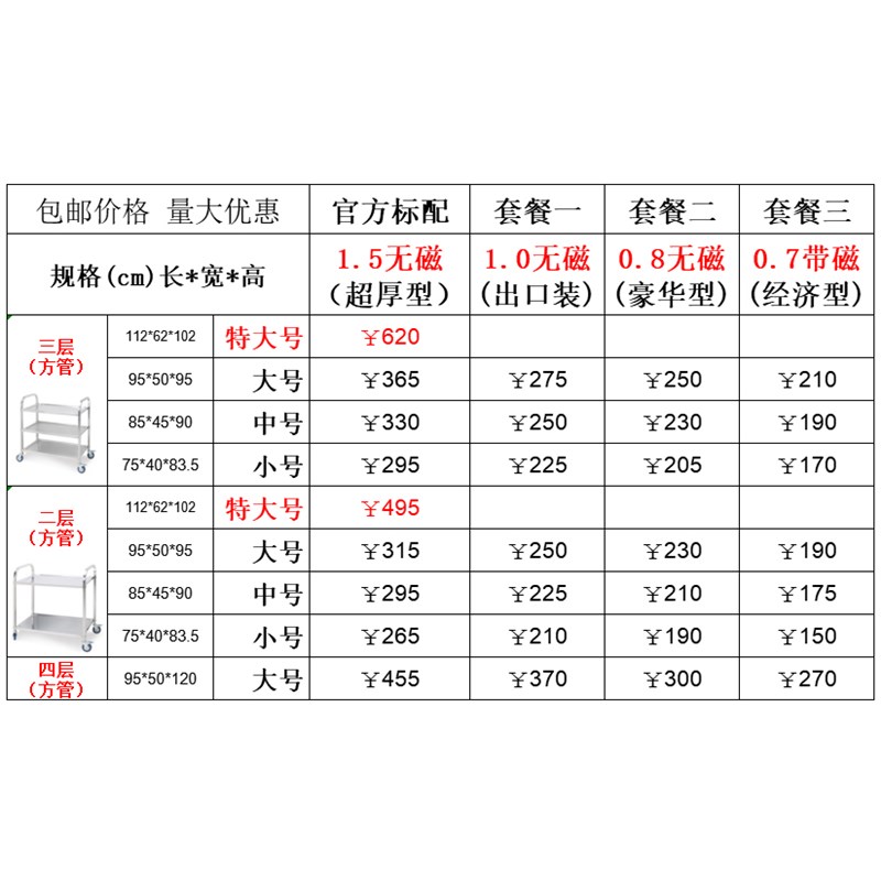 不锈钢三层餐车 二层加厚手推传菜车 餐碟收集车收碗送餐车特大号