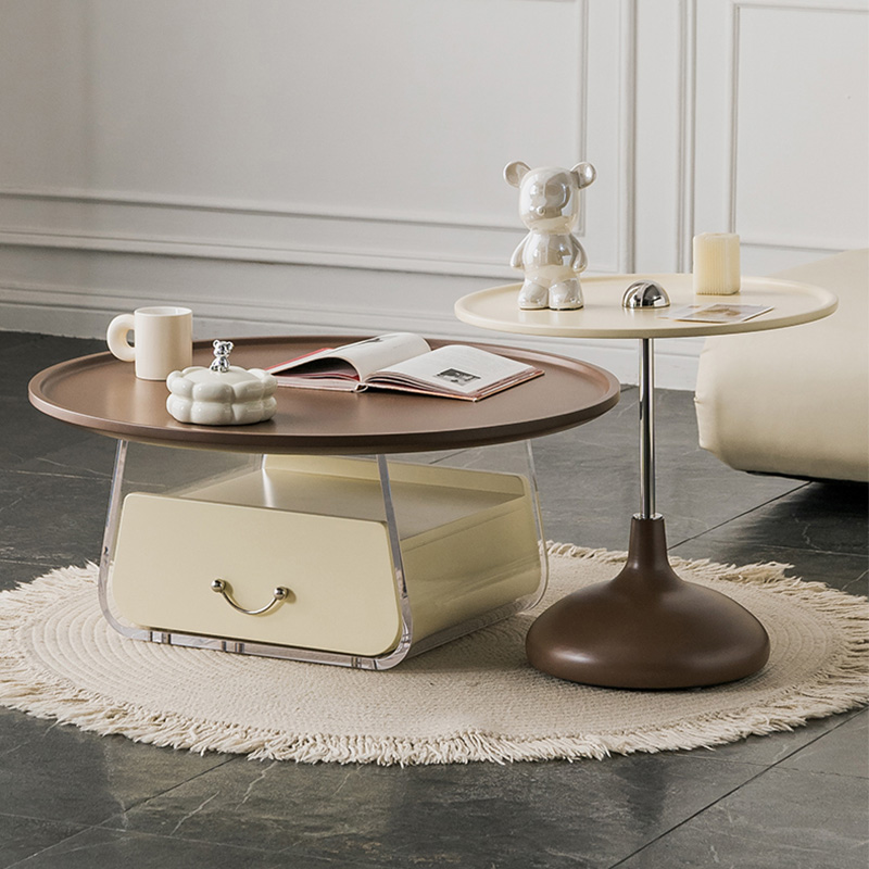 法式茶几客厅家用简约现代高级感奶油风小户型圆形复古茶几桌组合
