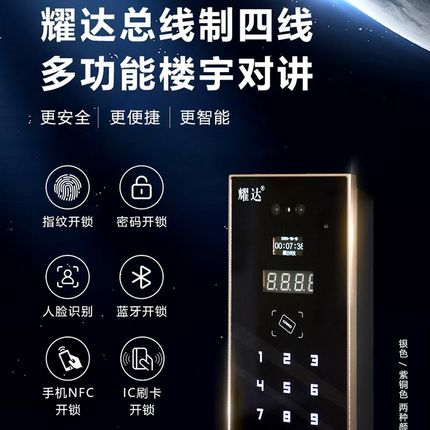 耀达四线楼宇对讲主机刷卡指纹人脸语音非可视可NFC开主机2639SLF