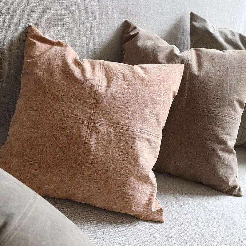 弋采仿皮做旧侘寂风民宿沙发床棉麻腰枕方抱枕靠垫靠包靠背枕头套