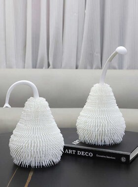 现代简约白色毛球梨形摆件样板间客厅电视柜家居酒店桌面工艺装饰