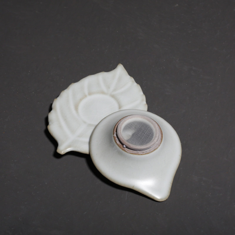汝窑月白开片创意树叶茶漏 陶瓷茶叶过滤器茶道配件
