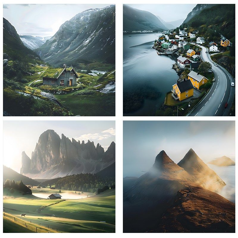 高山大海瀑布风景画客厅挂画别墅走廊过道墙画楼梯转角壁画背胶画