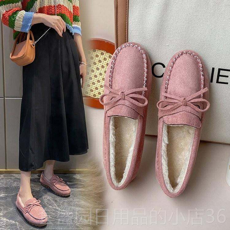 高档0脚蹬豆豆鞋女224秋冬款百搭平底软底加棉绒一鞋舒适孕妇懒人