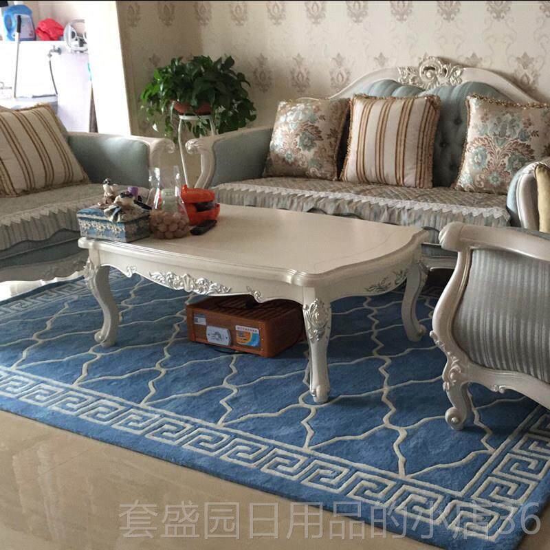 正品蓝色式中式美式地中室海地书毯客厅欧咖啡桌卧床头房手工地毯