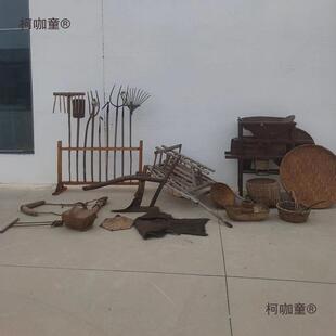 老物件民怀旧农具手工提太篮柯咖童风俗米斗手推车木车犁牛套复古
