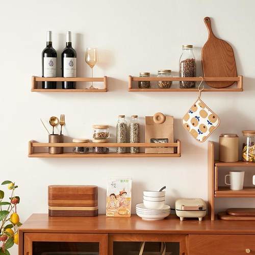 杂樱桃木墙上置物架10007071免打孔实木书架志客厅壁挂式木质绘架