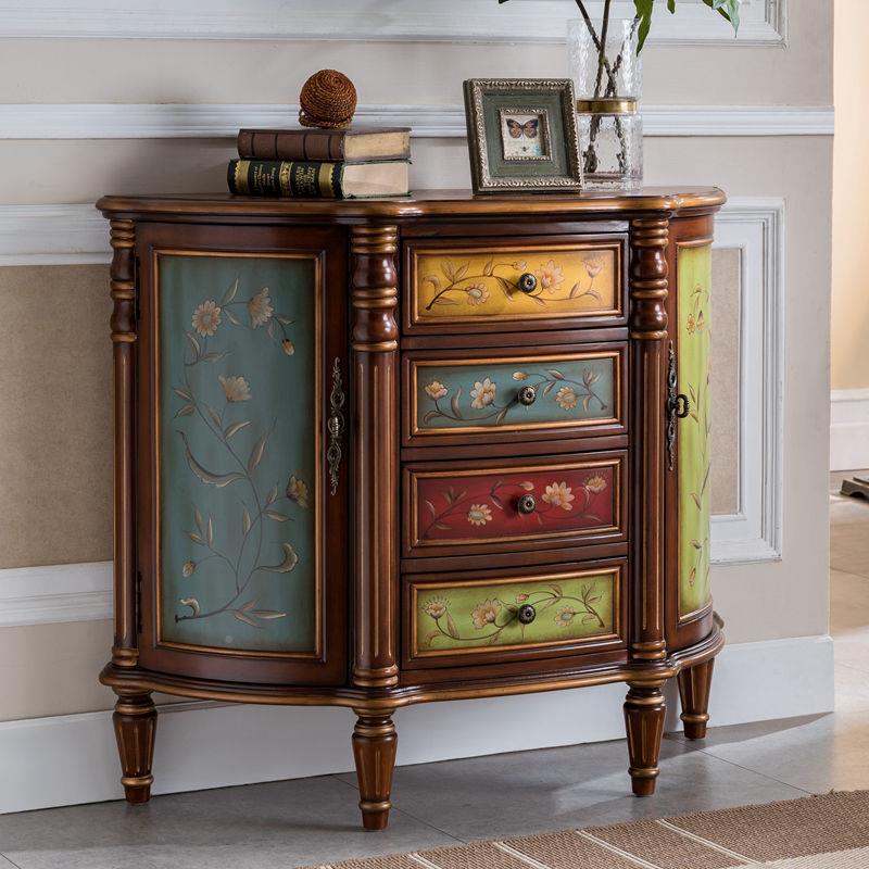 欧式抽玄3半柜圆实木美式乡村边柜台五斗柜屉关储物柜走廊柜子整