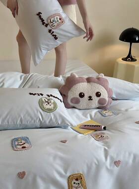 猫秋冬全儿棉磨毛LB250907四套卡通可爱小刺绣纯棉被套加厚床件上