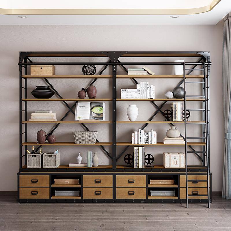 l艺ft美式工o业风家具铁纳书架置物架162落地实木收客厅满墙书柜